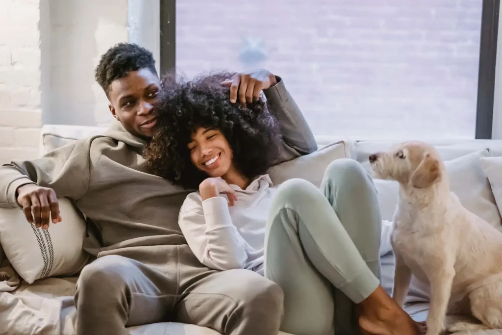 A couple on a sofa